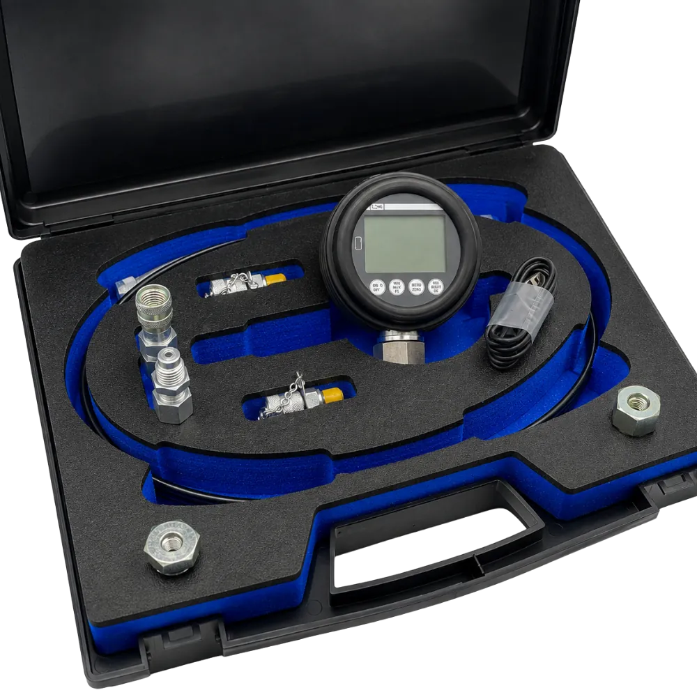 DM80 M UMS high-tier service kit: gauge, hose, couplings and adaptors in foam-inlay case